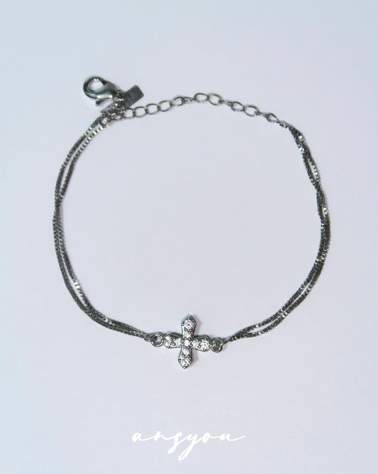 Double Layer Zircon Cross Bracelet