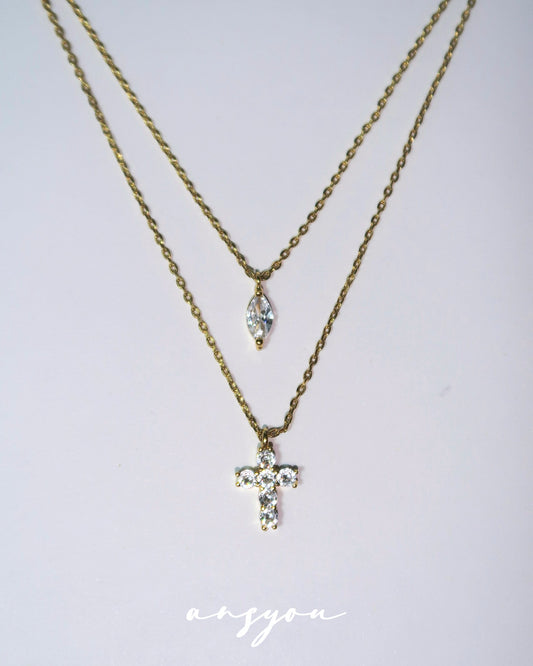 Layered Cross Choker Necklace