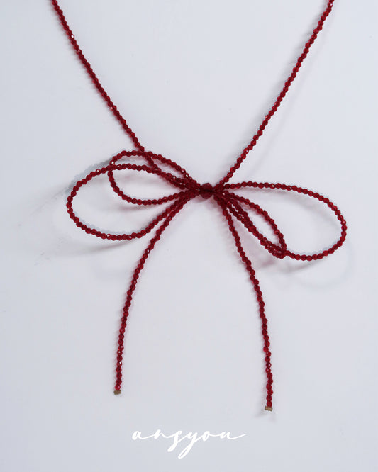 Red Bow Bead Necklace