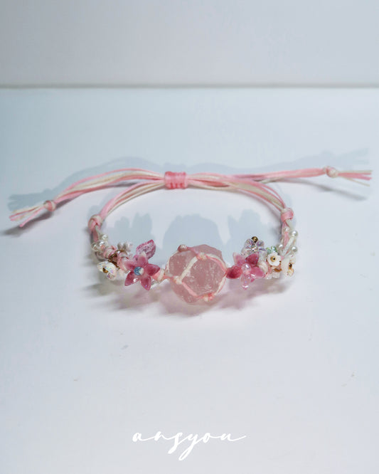 Romantic Pink Rose Floral Crystal & Fluorite Healing Bracelet